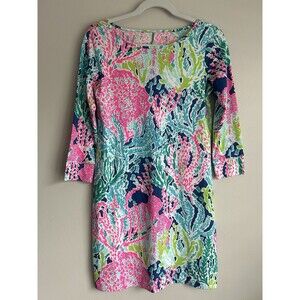 Lilly Pulitzer Womens XS Lets Cha Cha Coral Marlowe Dress 3/4 Sleeve Pima Cotton